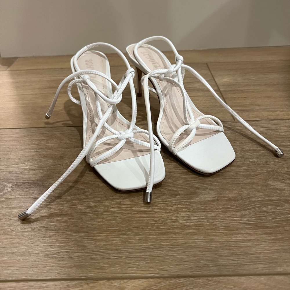 Schutz Belize White Strappy Sandals